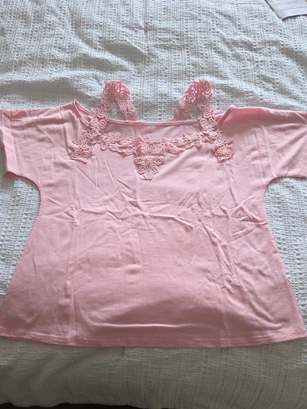 Pink Lace Detail Cold-Shoulder Top